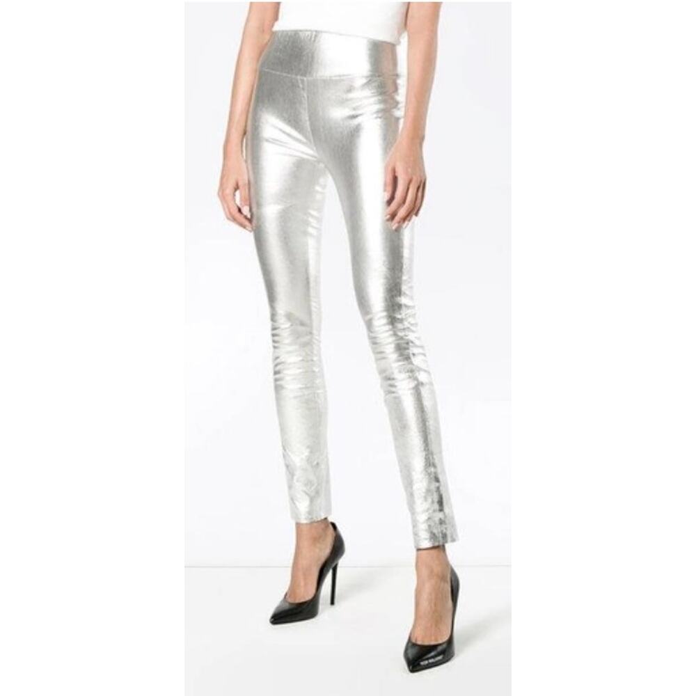 Shimmering Silver High-Waist Cropped Pants